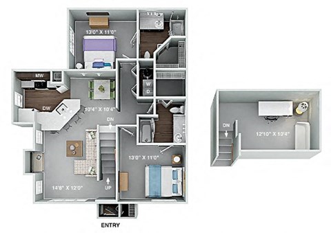 Floor plan for 2 beds, 2 baths, 1242 sqft